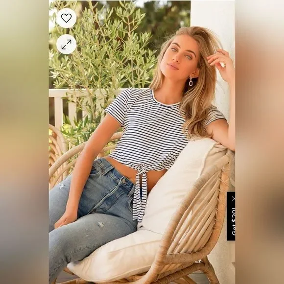 Lulus Take the Lead Navy Blue Striped Tie-Front Crop Top - Picture 2 of 8